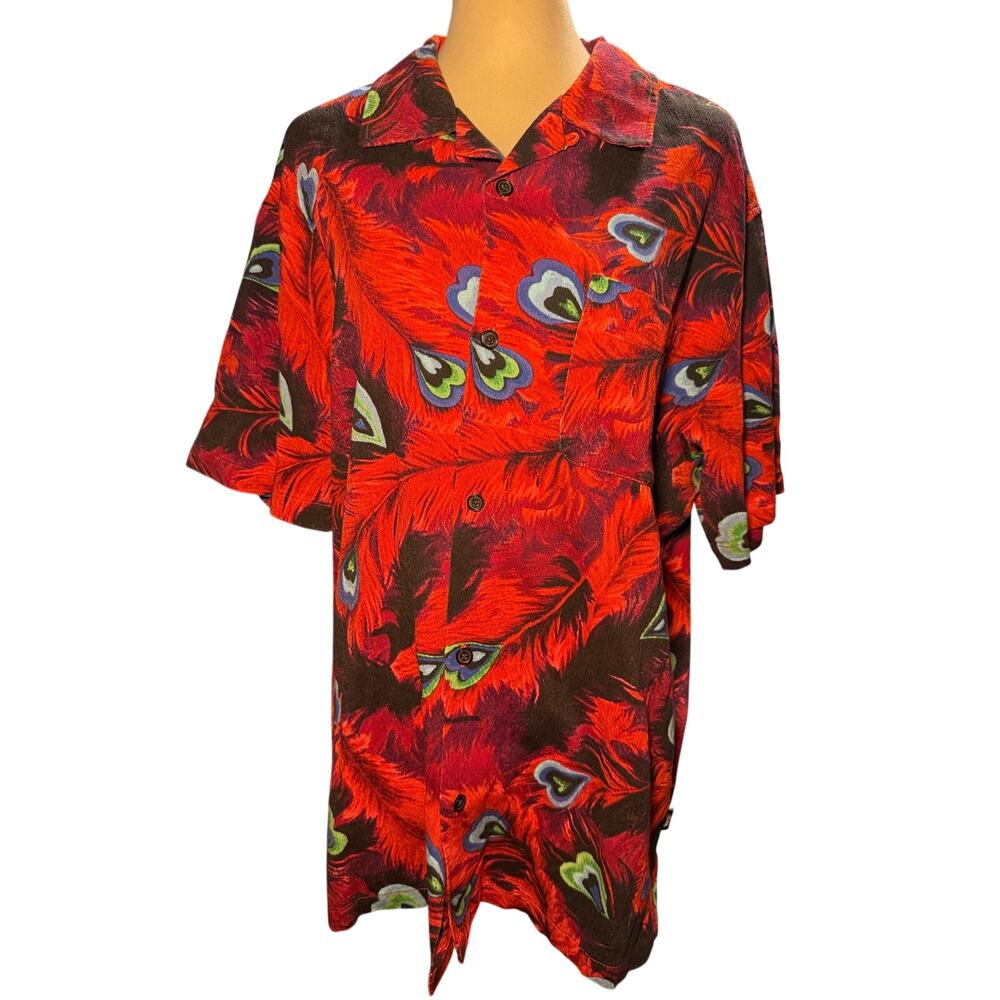 Stussy Peacock Feather Camp Collar Button Up Shirt, Y2K Streetwear, Men's XL